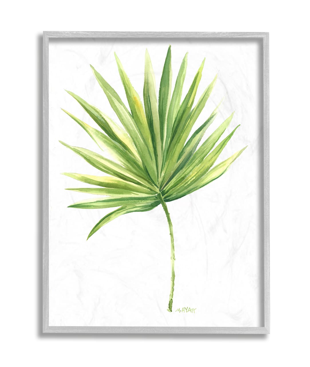 Stupell Industries Tropical Green Palm Fan Minimal on White in Gray Frame Wall Art
